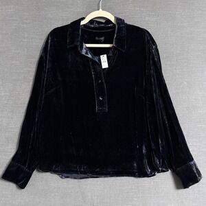 NEW Talbots Top L Navy Velvet Popover Classic Casual Cocktail Evening Party